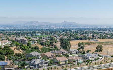 A group of houses in a town.