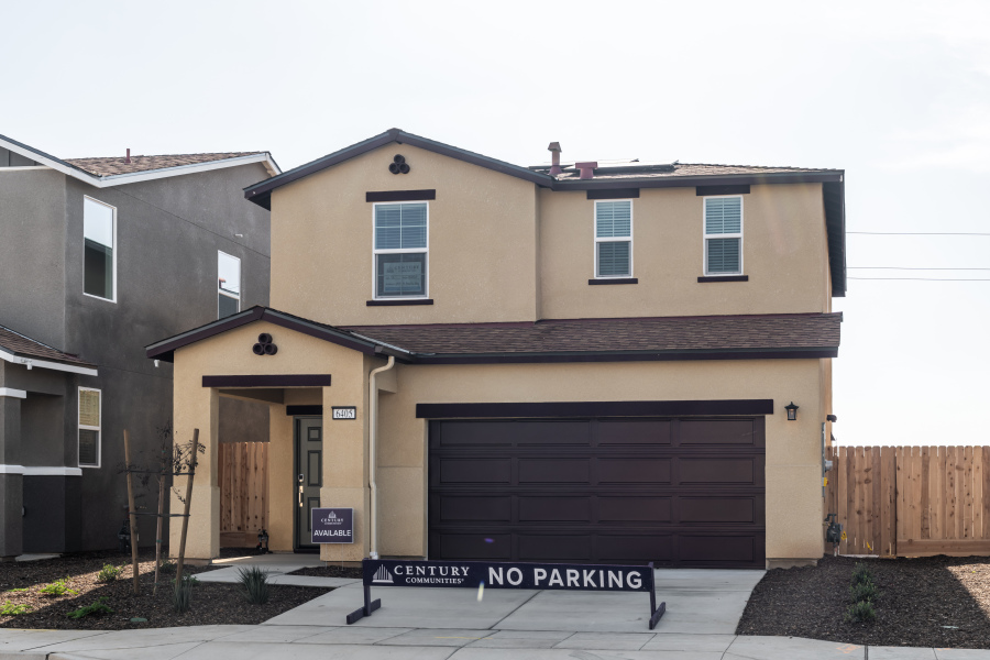 A building with a garage.