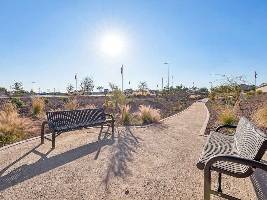 A couple of benches sit unoccupied.
