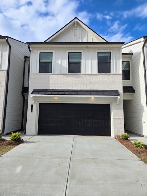 A garage door on a house.