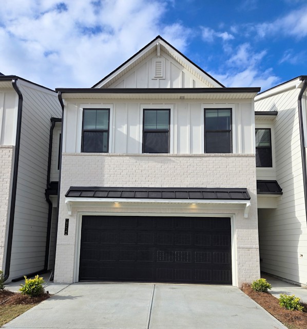 A garage door on a house.