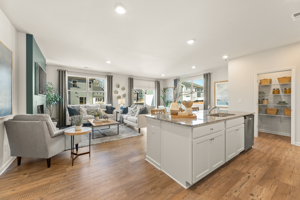 A large kitchen with a large island.