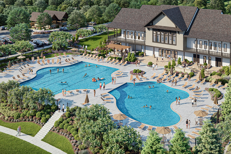 A large pool with people in it.