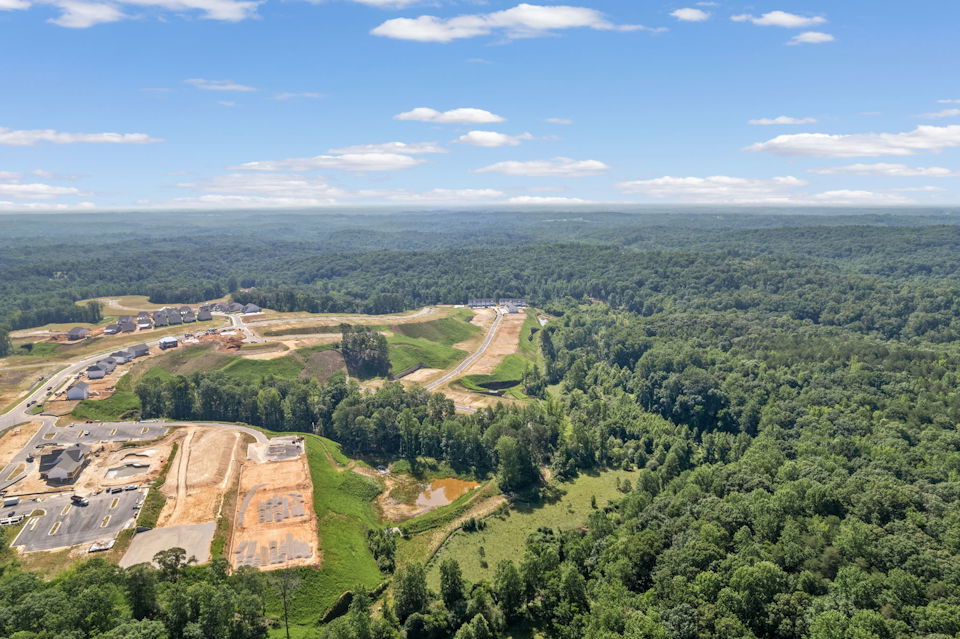A landscape with trees and roads.