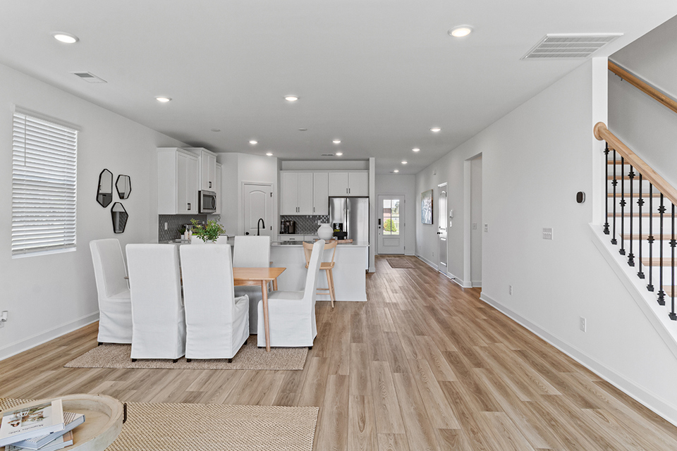 A kitchen and dining room.