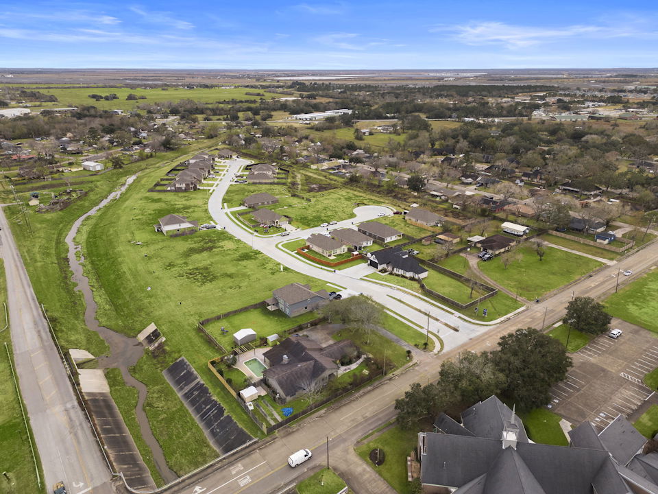 An aerial view of a town.