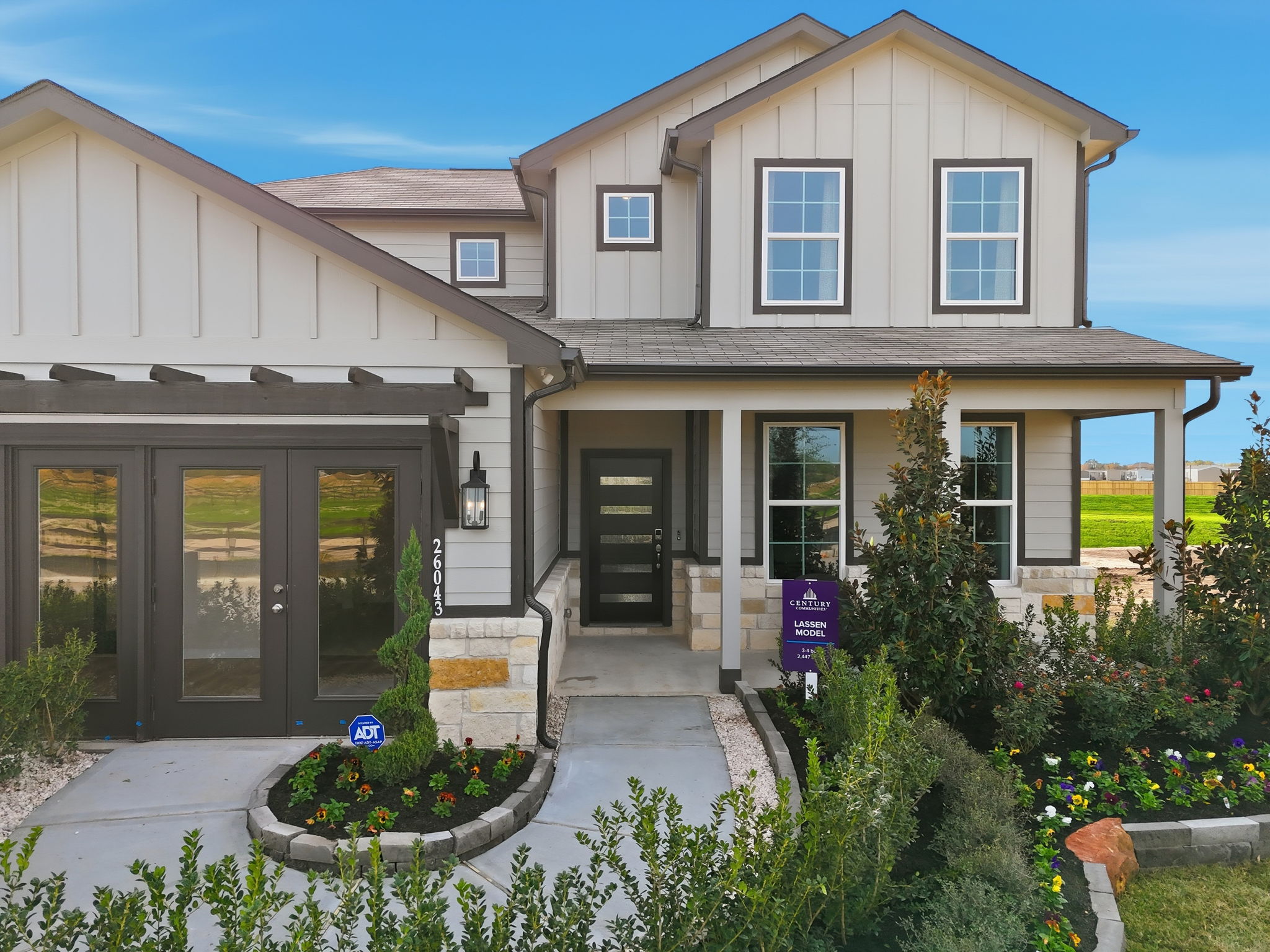 A house with a front yard.
