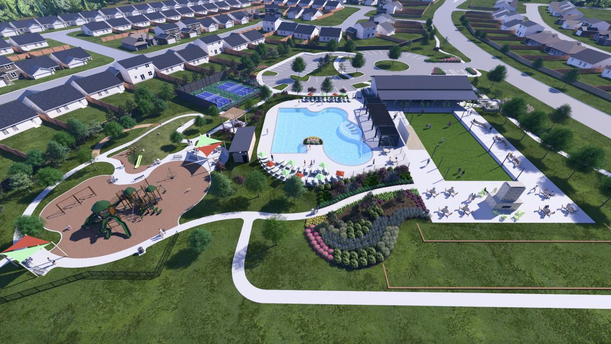 Aerial view of a large building.