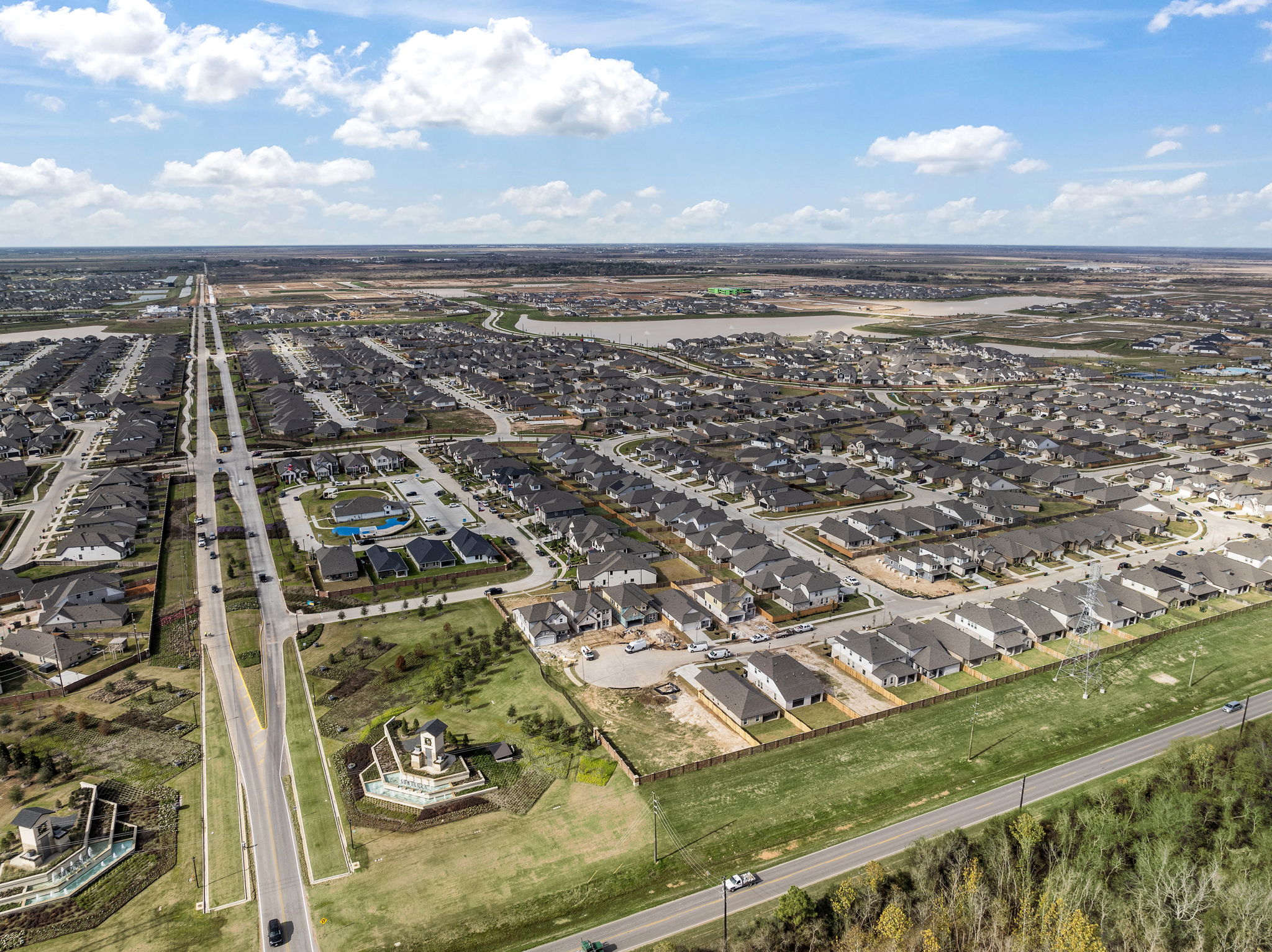 An aerial view of a city.