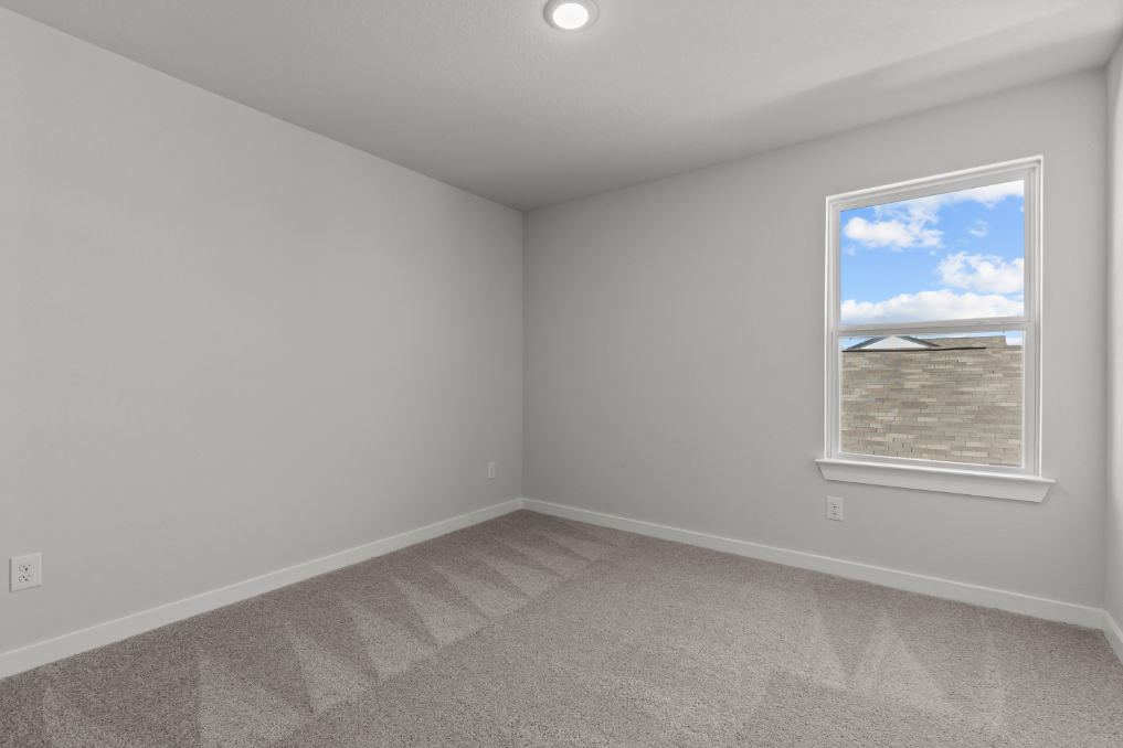 A room with a window and a carpet.