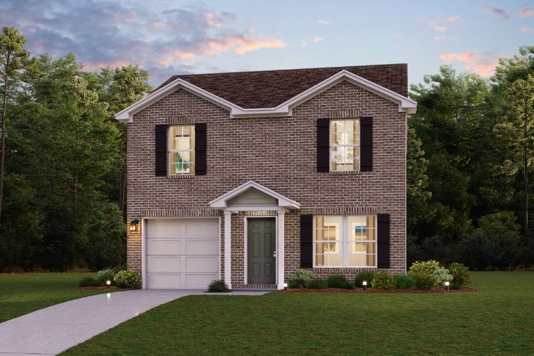 A house with a driveway and trees.