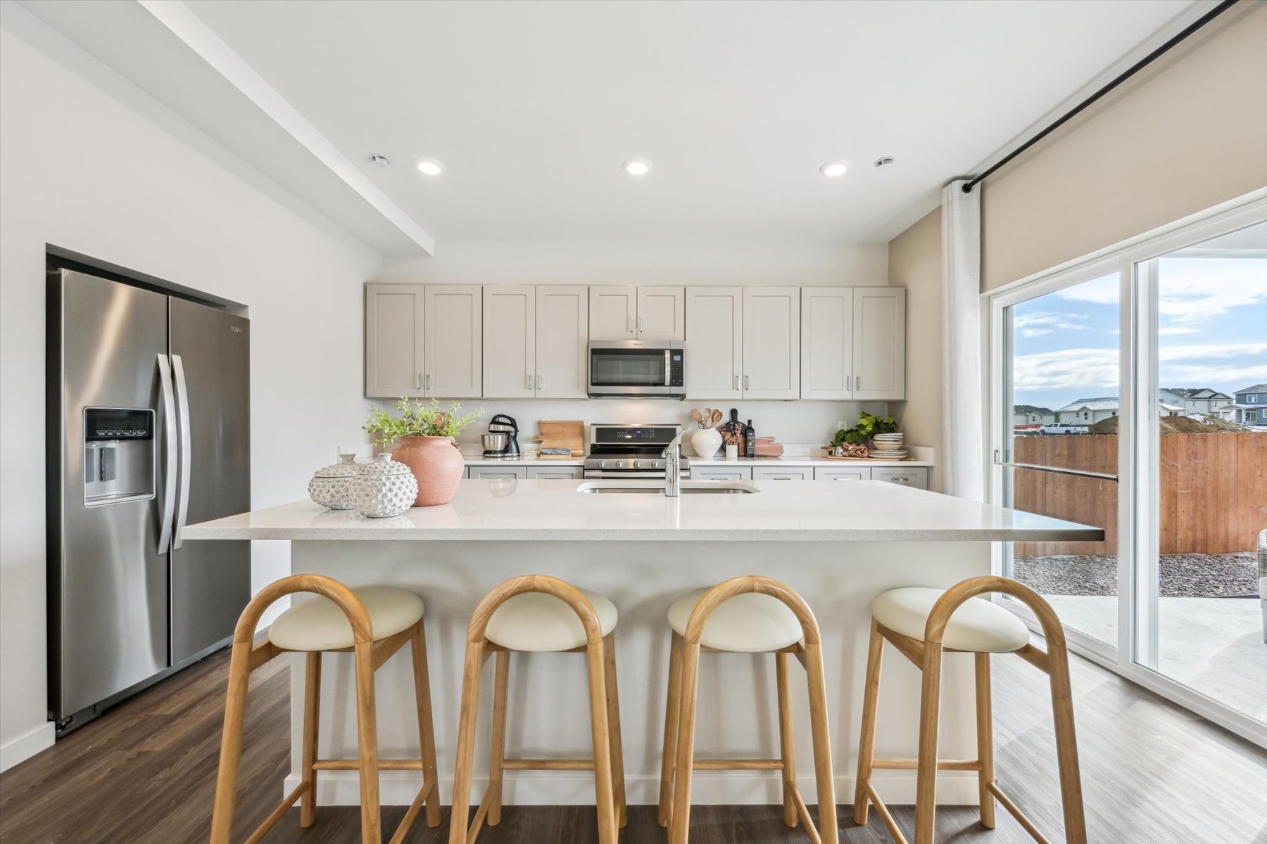 A kitchen with a large island.